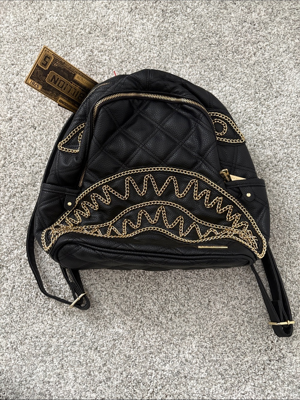 Noir quilt gold chain shark savage backpack